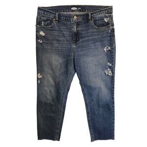 Old Navy Jeans Womens Size 12 Blue Mid Rise Boyfriend Cropped Distressed Stretch